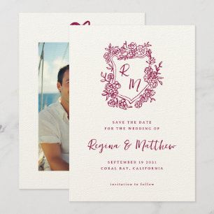 Hand getrokken Sinaasappel Floral Crest Monogram b Save The Date