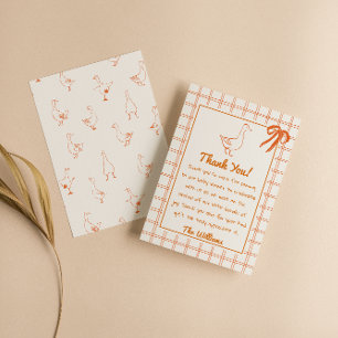 Hand getrokken Sinaasappel Gekke Goose Ribbon Baby Bedankkaart
