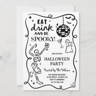 Hand getrokken Skelet Spooky Halloween Kaart