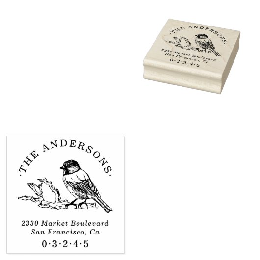 Hand-getrokken Sparrow Ronde Naam Terugkeeradres Rubberstempel (Gestempeld)