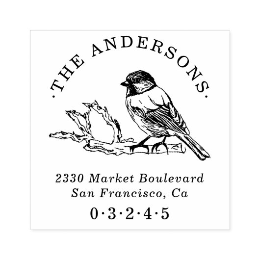 Hand-getrokken Sparrow Ronde Naam Terugkeeradres Rubberstempel (Afrduk)