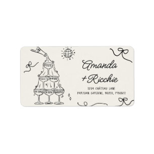 Hand getrokken speelse grillige retro Franse bruil Etiket