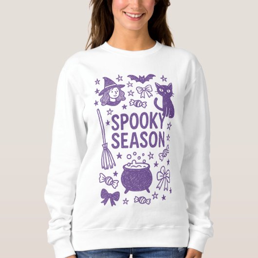 Hand getrokken Spooky Season Doodle Collage Trui (Voorkant)