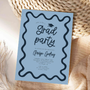 Hand getrokken Squiggly Line Navy Graduation Party Kaart