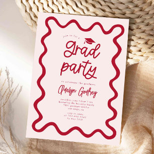 Hand getrokken Squiggly Line Red Graduation Party Kaart