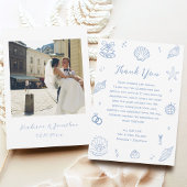 Hand getrokken stoffige blauwe kust strand bruilof bedankkaart