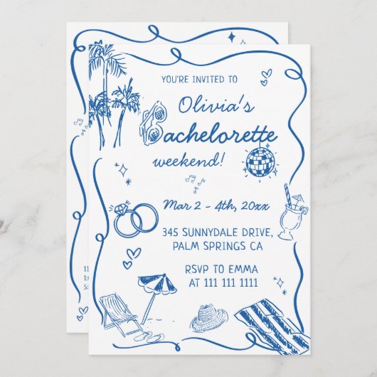 Hand getrokken strand kust Bachelorette Kaart (Voorkant / Achterkant)