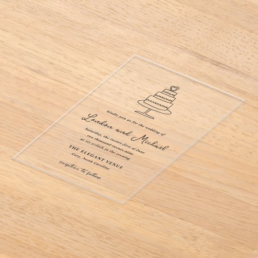 Hand getrokken taart Doodle moderne bruiloft Acryl Uitnodigingen (Laagn)