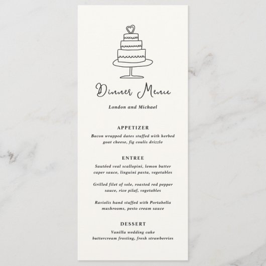 Hand getrokken taart Doodle moderne bruiloft Menu (Voorkant)