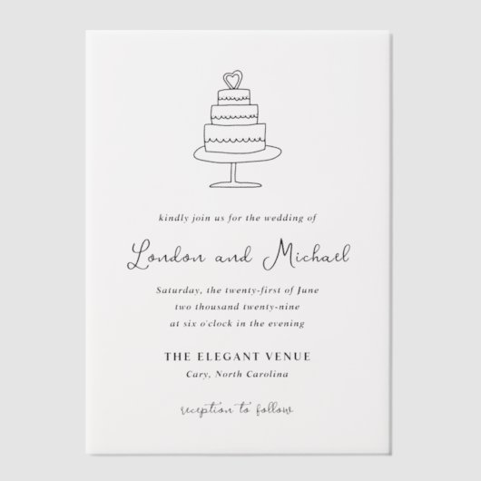 Hand getrokken taart Doodle moderne bruiloft Vellum Uitnodigingen (Voorkant)