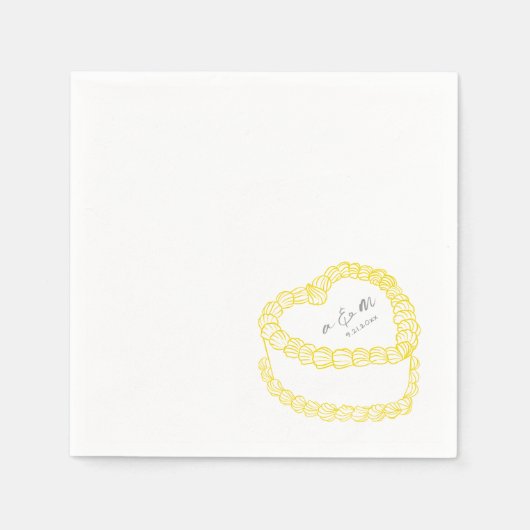 Hand getrokken taart geel grillige bruiloft servet (Voorkant)