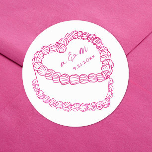 Hand getrokken  taart roze grillige bruiloft ronde sticker