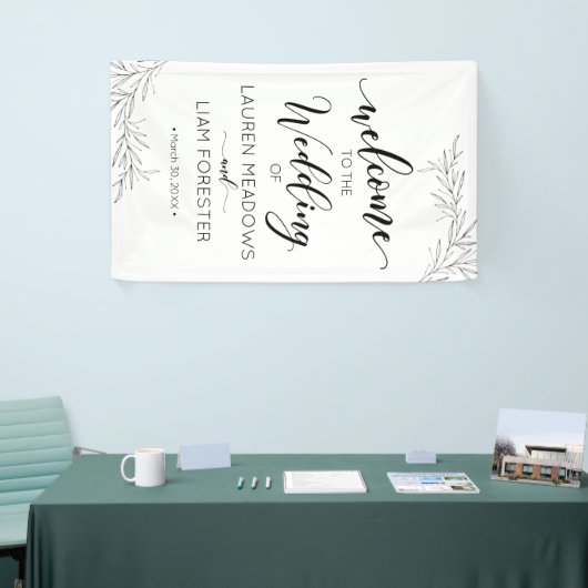Hand getrokken takken bruiloft welkom banner (Beurs)