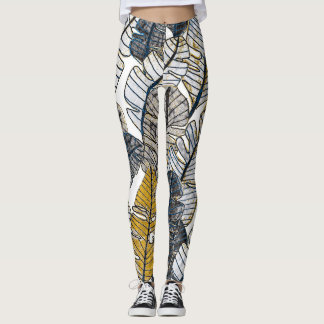 Hand getrokken: tropische bladeren leggings