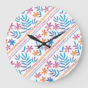 Hand getrokken tropische bloemen, bladeren patroon grote klok