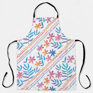 Hand getrokken tropische bloemen, bladeren patroon schort
