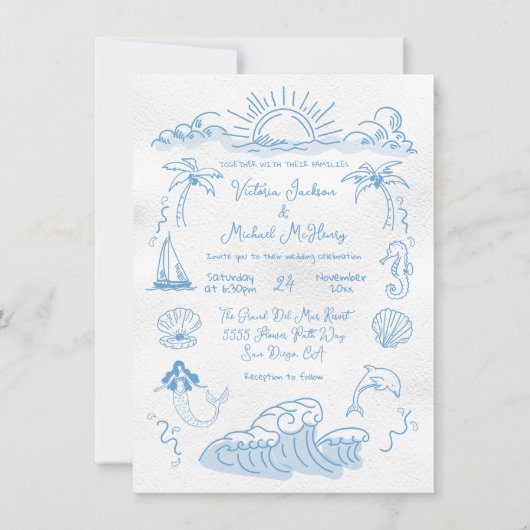 Hand getrokken tropische kustbestemming kaart (Voorkant)