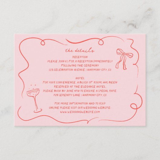  Hand Getrokken Trouwdetails Kaart (Voorkant)