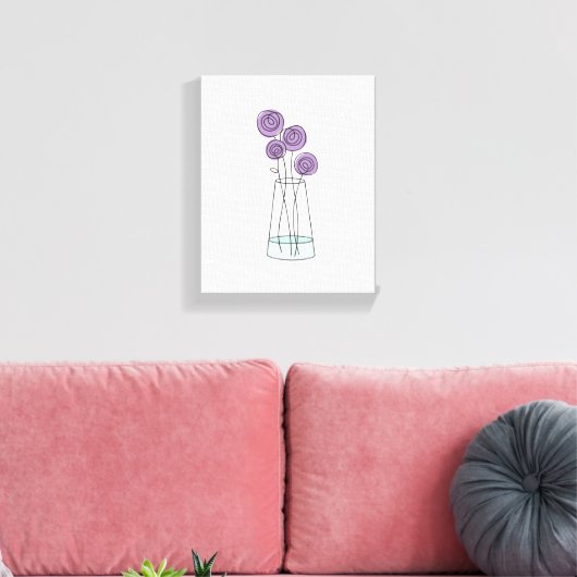 Hand getrokken vaas van Violet Rozen Canvas Afdruk (Insitu (Woonkamer))
