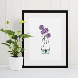 Hand getrokken vaas van Violet Rozen Canvas Afdruk