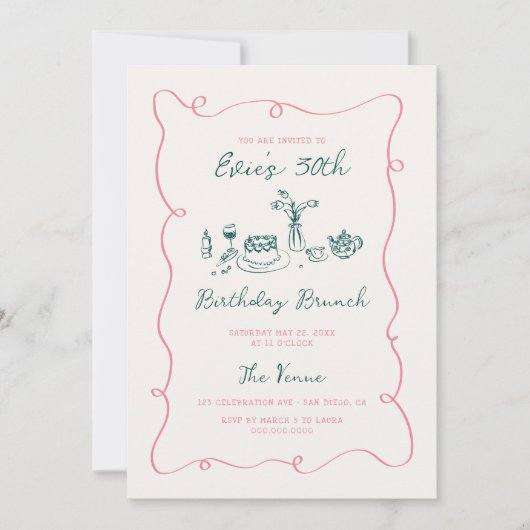 Hand getrokken verjaardagsbrunch Squiggle Lijst Kaart (Voorkant)