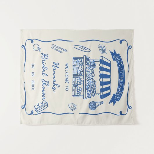 Hand getrokken vers uit de markt Vrijgezellenfeest Wandkleed (Voorkant (horizontaal))