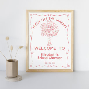 Hand getrokken verse uit de markt bloemen koraal w poster