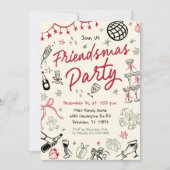 Hand getrokken vriendjes feest uitnodiging, Kerstm Kaart (Voorkant)
