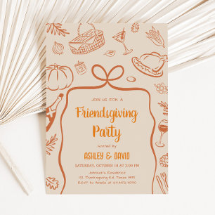 Hand getrokken Vriendschap Herfst Thanksgiving Par Kaart