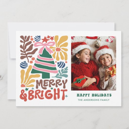 Hand getrokken vrolijk en helder retro familie feestdagenkaart (Voorkant)