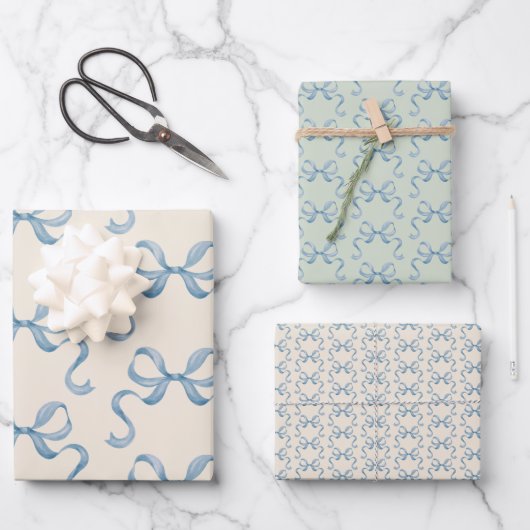 Hand getrokken Waterverf Blue Bows Wrapping Paper (Voorkant)