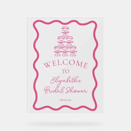 Hand getrokken Wavy Lijst & Champagne Tower Welkom Acryl Bord (Voorkant)