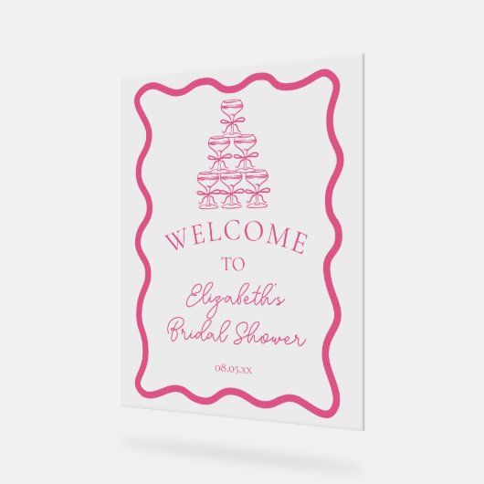 Hand getrokken Wavy Lijst & Champagne Tower Welkom Acryl Bord (Hoek)