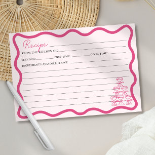 Hand getrokken Wavy Lijst Retro Roze strik Recept Kaart