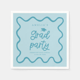Hand getrokken Wavy Line Blue Afstudeerder Party Servet
