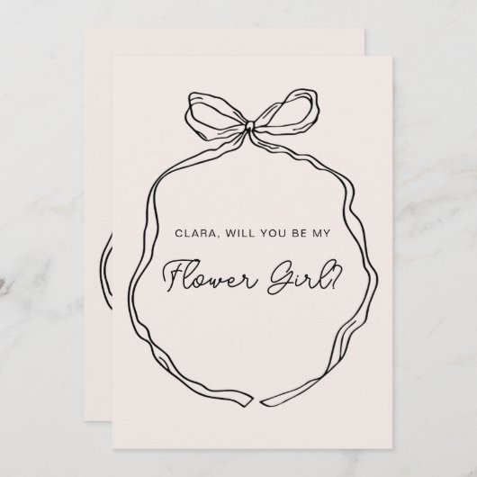 Hand Getrokken Whimsical Ribbon bloem meisje kaart (Voorkant / Achterkant)