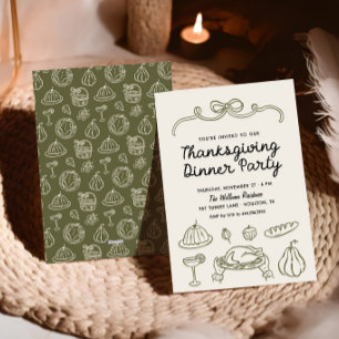 Hand getrokken Whimsy Bow Thanksgiving Diner Uitno Feestdagenkaart
