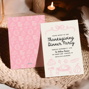 Hand getrokken Whimsy Bow Thanksgiving Diner Uitno Feestdagenkaart