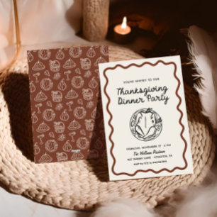 Hand getrokken Whimsy Doodle Thanksgiving Dinner Feestdagenkaart
