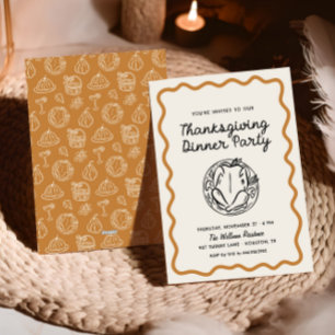 Hand getrokken Whimsy Doodle Thanksgiving Dinner Feestdagenkaart