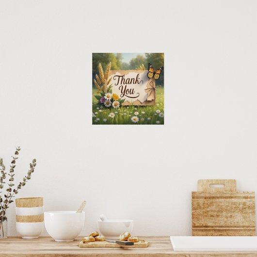 Hand getrokken wilde bloemen, tarwe stengels, vlin poster (Keuken)