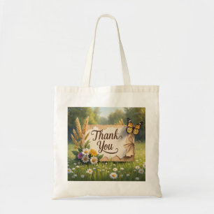 Hand getrokken wilde bloemen, tarwe stengels, vlin tote bag