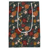 Hand getrokken winterbloemen donkergroen medium cadeauzakje (Achterkant)