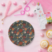 Hand getrokken winterbloemen donkergroen papieren bordje (Feest)