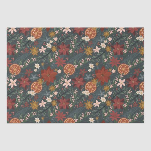 Hand getrokken winterbloemen donkergroen tissuepapier (Voorkant)