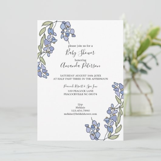Hand getrokken Wisteria Floral Baby shower Kaart (Staand voorkant)