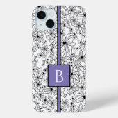 Hand getrokken wit bloemmotief Paarse monogram Case-Mate iPhone Case (Achterkant)