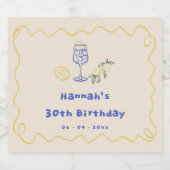 Hand getrokken zomer volwassen 30e verjaardag sparkling wijnetiket (Enkel label)