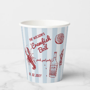 Hand getrokken zomer zeevruchten Crawfish Boil Par Papieren Bekers