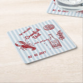 Hand getrokken zomer zeevruchten Crawfish Boil Par Vierkante Kartonnen Onderzetter (Schuin)